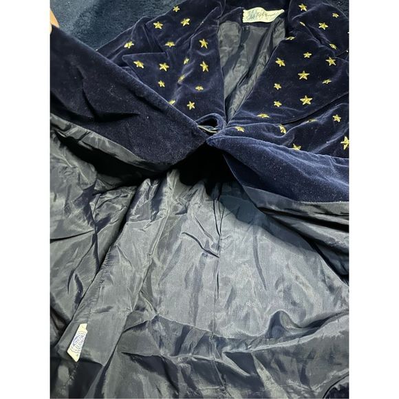 Vintage 1960s Union Made Saks Fifth Ave Blue Velour Star All Over Blazer Jacket - Picture 5 of 10